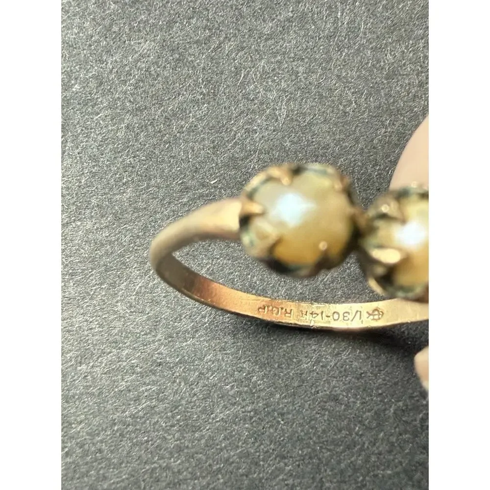 Vintage Pearl 14kt 1/30 Gold Plated Ring Cocktail Classic Minimalist Size 5.5